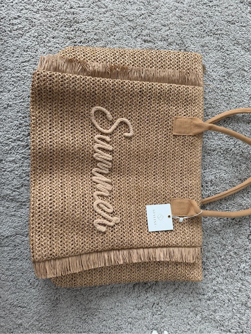 Natural Straw Tote Bag with 'Summer' Script